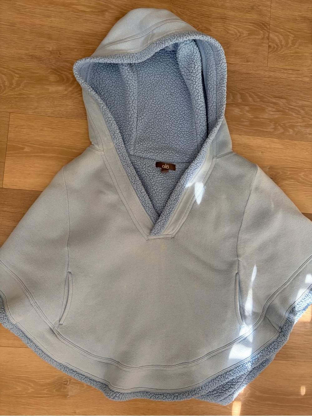 Alo Light Blue Sherpa Lined Hooded Poncho